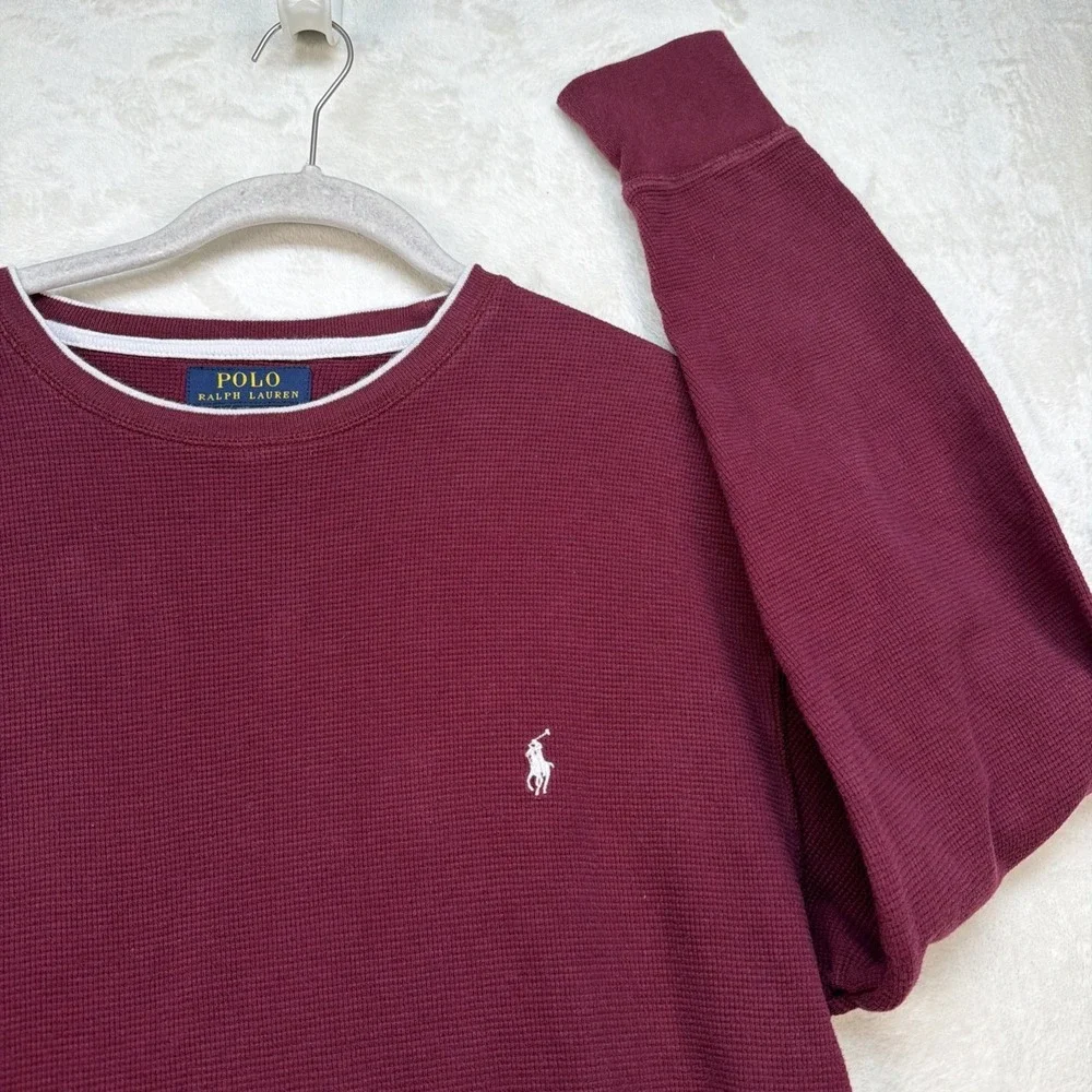 Polo Ralph Lauren Waffle Knit Thermal Shirt Burgundy Crewneck XL Preppy